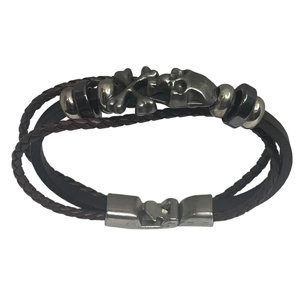 Steeltime ☠︎︎ Skull + Crossbones Braided Multi Wrap Leather ☠︎︎
Black Brown ☠︎︎ - Picture 13 of 16